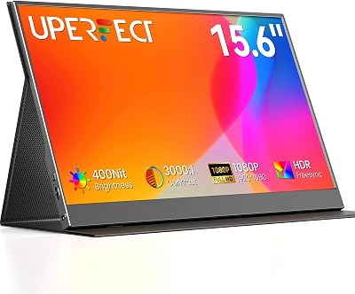UPERFECT 15.6″ Portable Monitor, Galvanized Metal Backplate, 400Nits 125% sRGB 3000:1 CR 1080P, USB-C Mini HDMI, VESA Travel Second Screen Compatible with Laptop/PC/Phone/Tablet/Mac/PS5/XBOX/Game