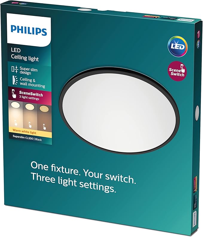 Philips Philips Superslim LED Plafondlamp - Zwart - Warmwit Licht - 18 W - Super slank ontwerp - Dimbaar photo 3
