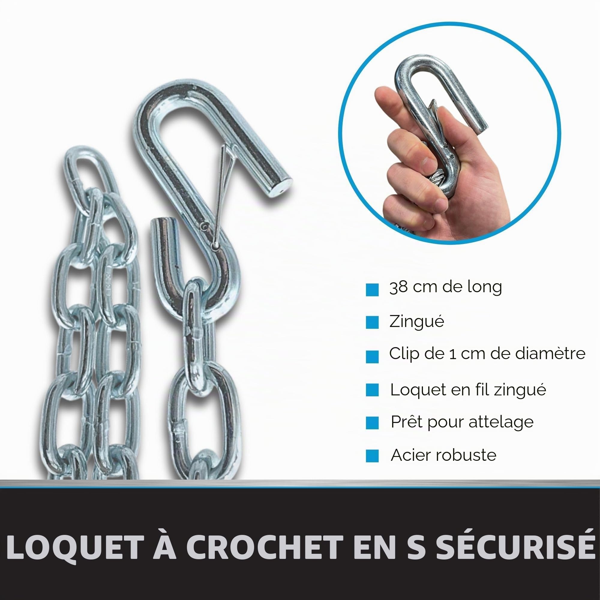 Tie Down Chaînes de sécurité pour remorque avec Crochets – Kit de sécurité pour Bateau – Chaîne de remorquage de 38,1 cm