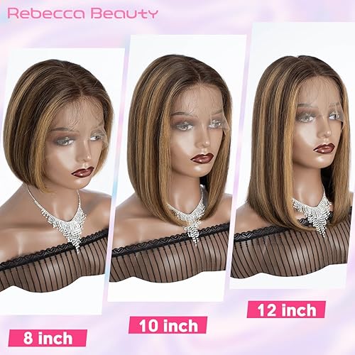 Miniatura 4 de Rebecca Beauty Pelucas de cabello humano ondulado con encaje frontal, peluca de cierre de encaje 4 x 4 prearrancada, cabello humano brasileño para