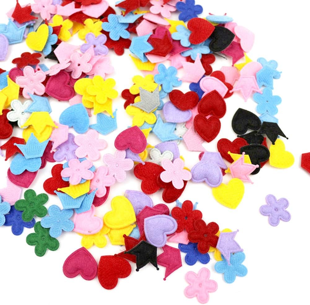 MSCFTFB 300 Pieces Mini Heart Crown Flower Felt Padded Patches Appliques Non-Woven Badges for for Hair Accessories Scrapbook DIY Craft Embellishments Decoration (Assorted 3 Shapes, Multi) image 5