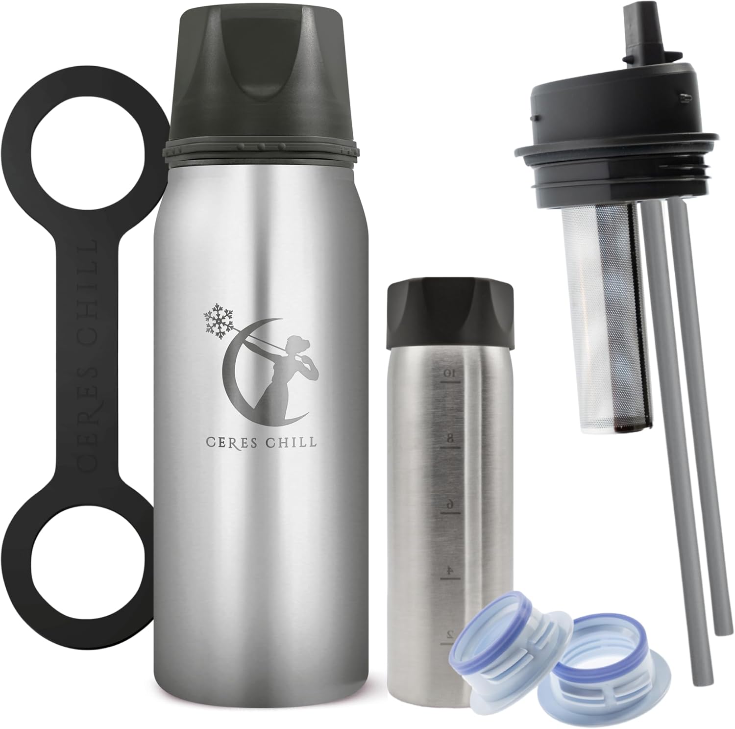 CERES CHILL OG Breastmilk Chiller Bundle with Straw Lid & Infuser & Adapters – 12–34oz Portable Breast Milk Cooler, Uce Ice or Freeze – Color, Per My Last Email Steel