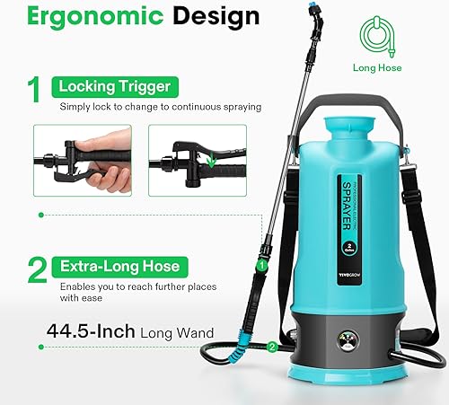 Miniatura 5 de VIVOGROW Pulverizador a batería, pulverizador de bomba eléctrica de 2.1 galones8L con seis boquillas, correa de hombro ajustable y varita de