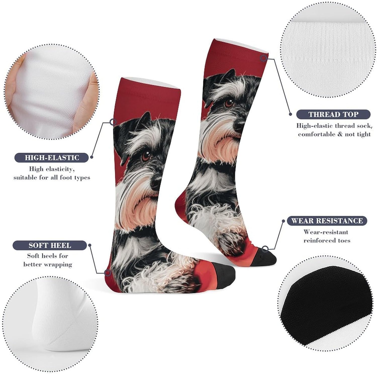 Knee High Socks Schnauzer Long Tube Boot Seamless Toe