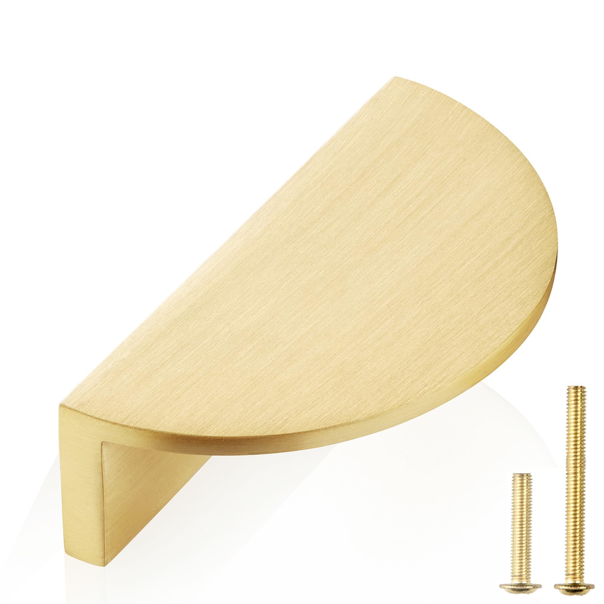 QOGRISUN 5-Pack Solid Brass Cabinet Pulls, Gold Half Moon Drawer Dresser Handles, 2-1/2-Inch Hole Center, 3-Inch Overall Length, Kitchen Cupboard Hardware, Brushed Brass Finish