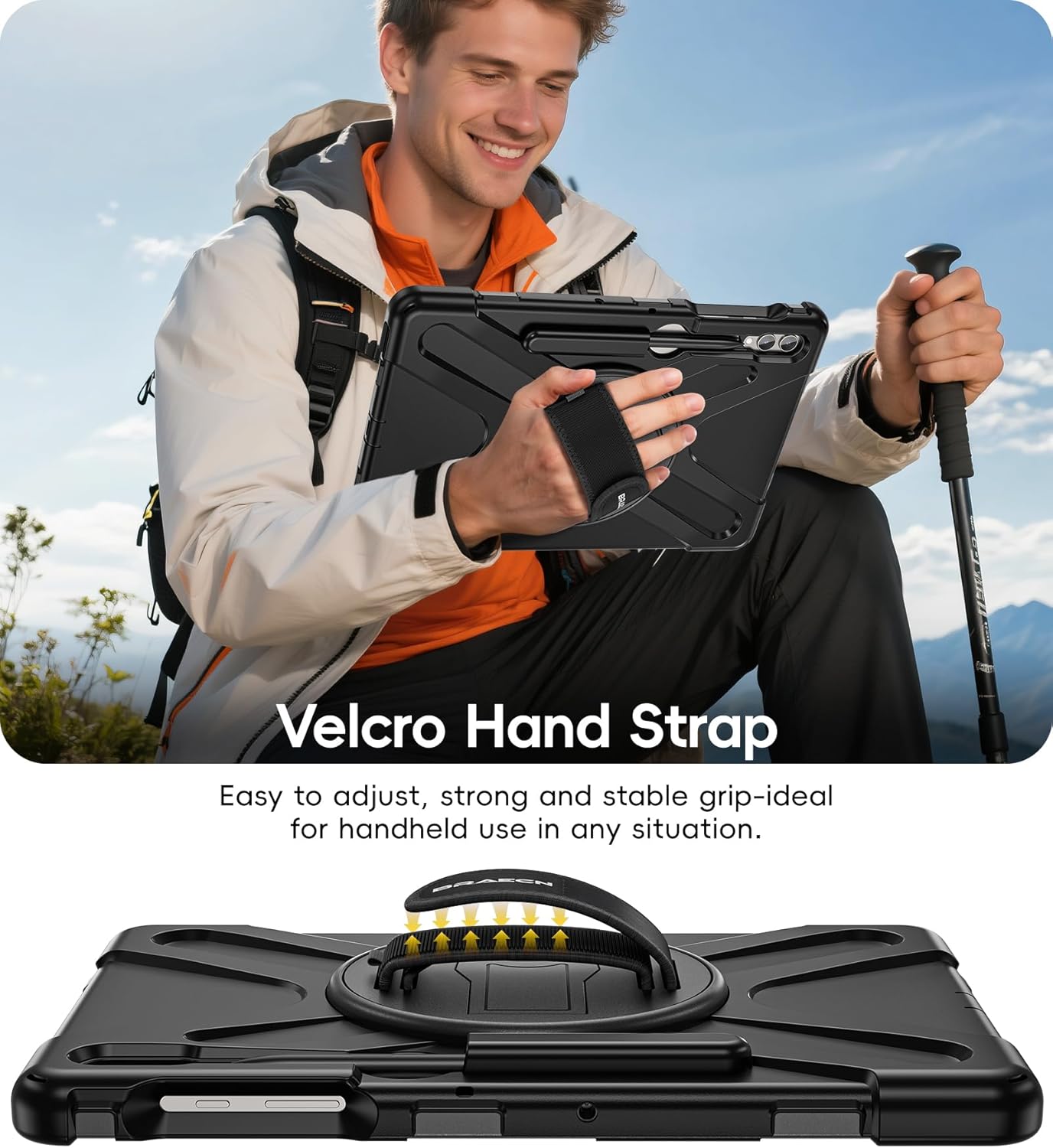 BRAECN for Samsung Galaxy Tab S10 Plus Case 2024/S9 Plus/S9 FE+/S8 Plus/S7 Plus /S7 FE 12.4 Inch,Heavy Duty Shockproof Case with S Pen Holder&360 Rotating Hand Strap/Kickstand Shoulder Strap,Black