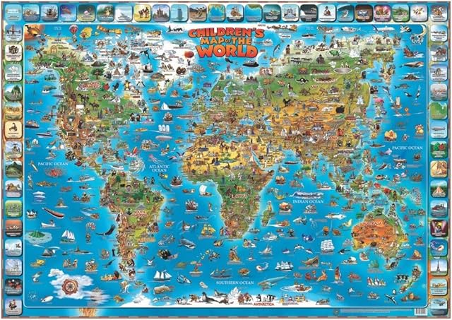 Children's Map of the World Educational Poster Laminated Poster 54 x 38in by ROUND WORLD PRODUCTS