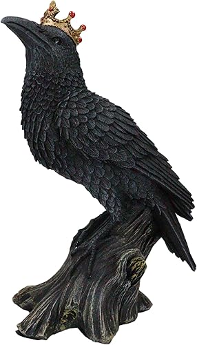 Miniatura 6 de Ebros Gift Royal Crowned Raven King posado en el tocón de árbol, 6.5 pulgadas de alto, cuervo gótico carroñero, cuervos, cuervos, pájaros, osario