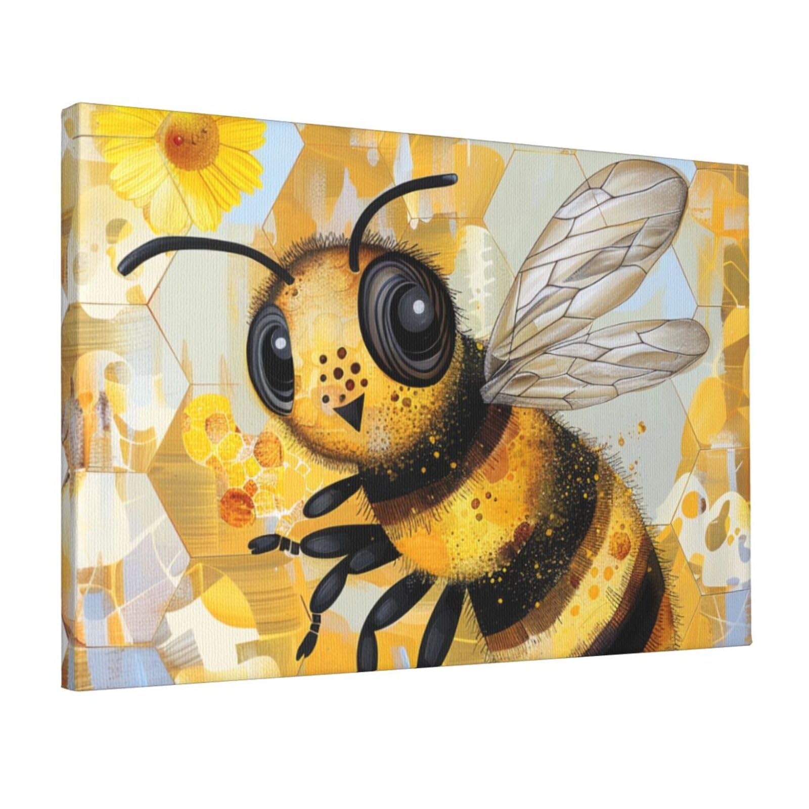 YKLJG Honey Bee art Printed Wall Art Canvas Prints 45x30 CM Wooden Framed Picture Painting Artwork for Bedroom Kitchen Home Office Decor