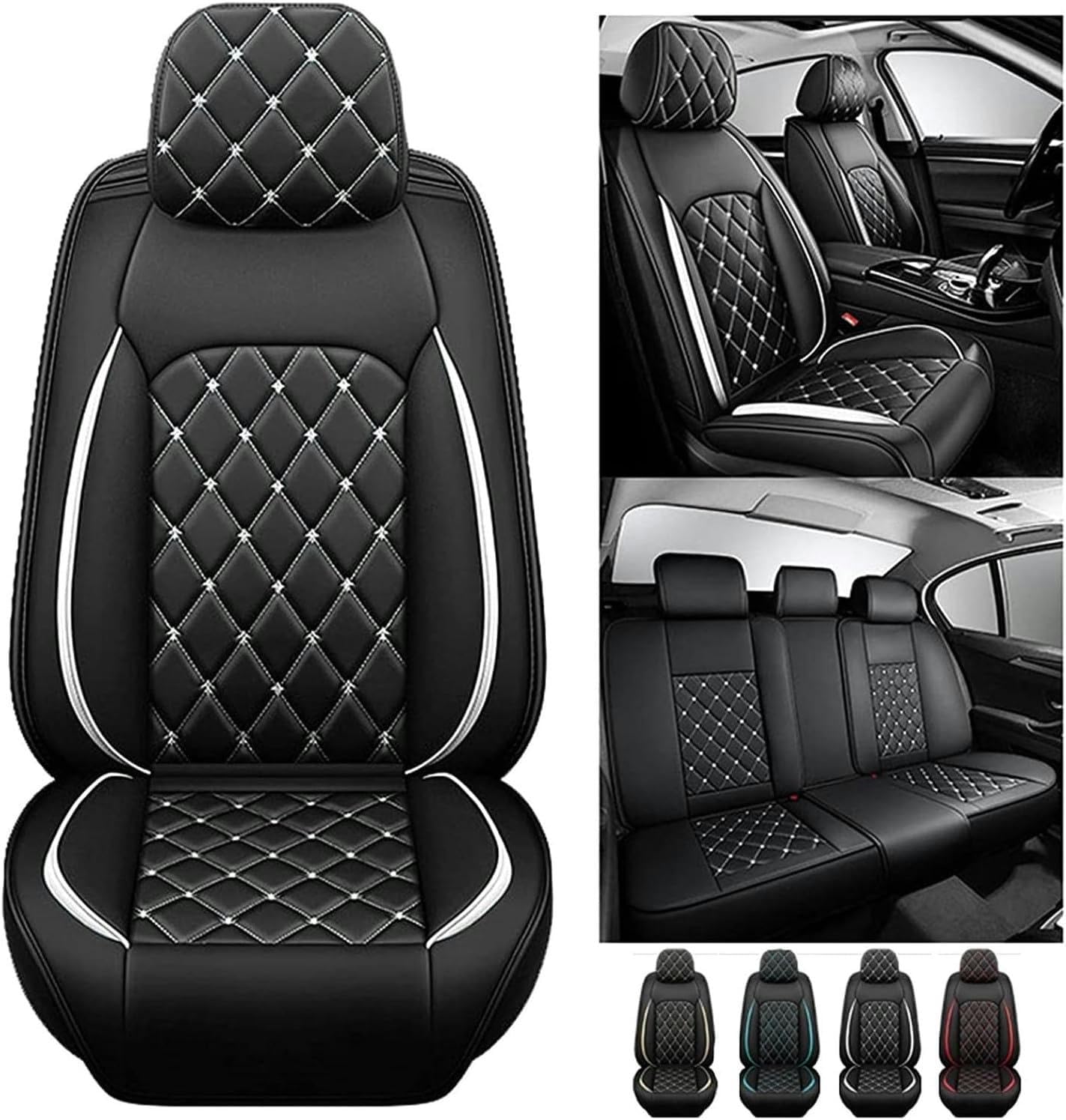 Coprisedili Auto Per Citroen C5X 2000-2024 2025 2026 | Impermeabile, Pelle PU Morbida Con Tessuto Intrecciato, Universale, Traspirante, Resistente(Black white)