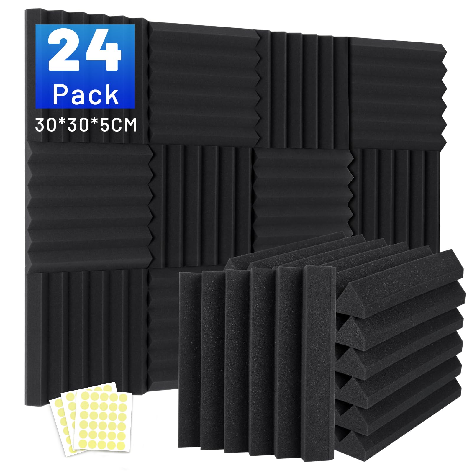 Mousse de studio insonorisante triangulaire, kit de traitement acoustique mural 24 pièces