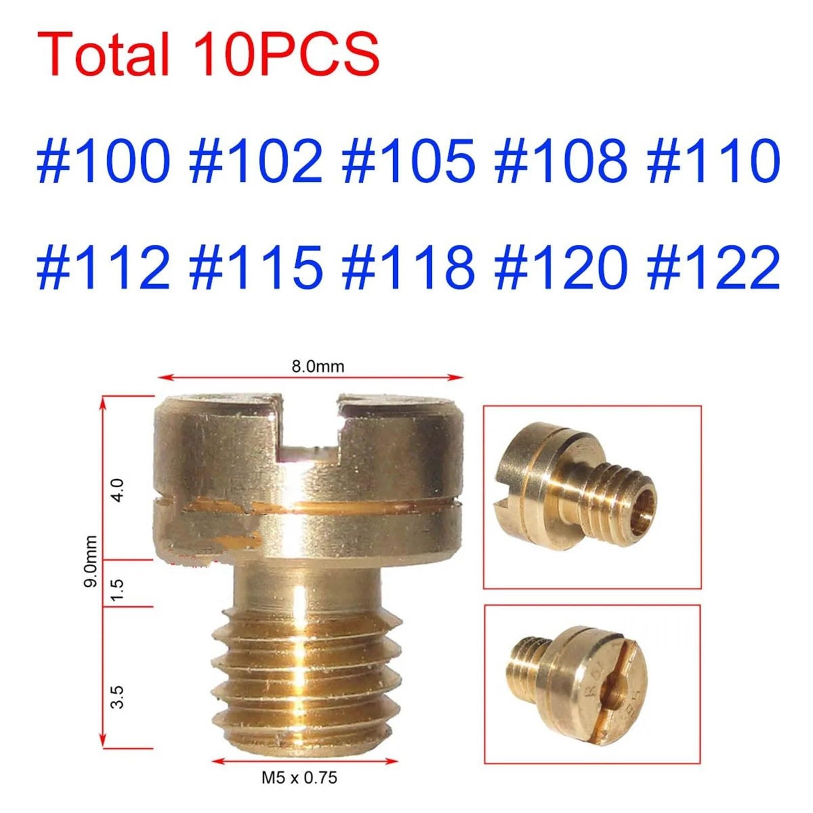 Lot de 10 gicleurs principaux carburateur moto, adaptés aux buses d'injecteur Mikuni NSR KSR(100-122)