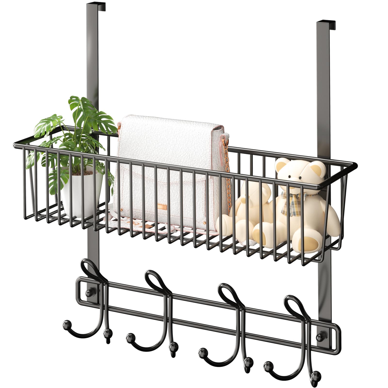 Kaiferty Over The Door Hooks Organizer,Door Hanger Door Storage with Basket,Over The Door Towel Rack Coat Hooks with 12 Hooks,for Bathroom,Bedroom,