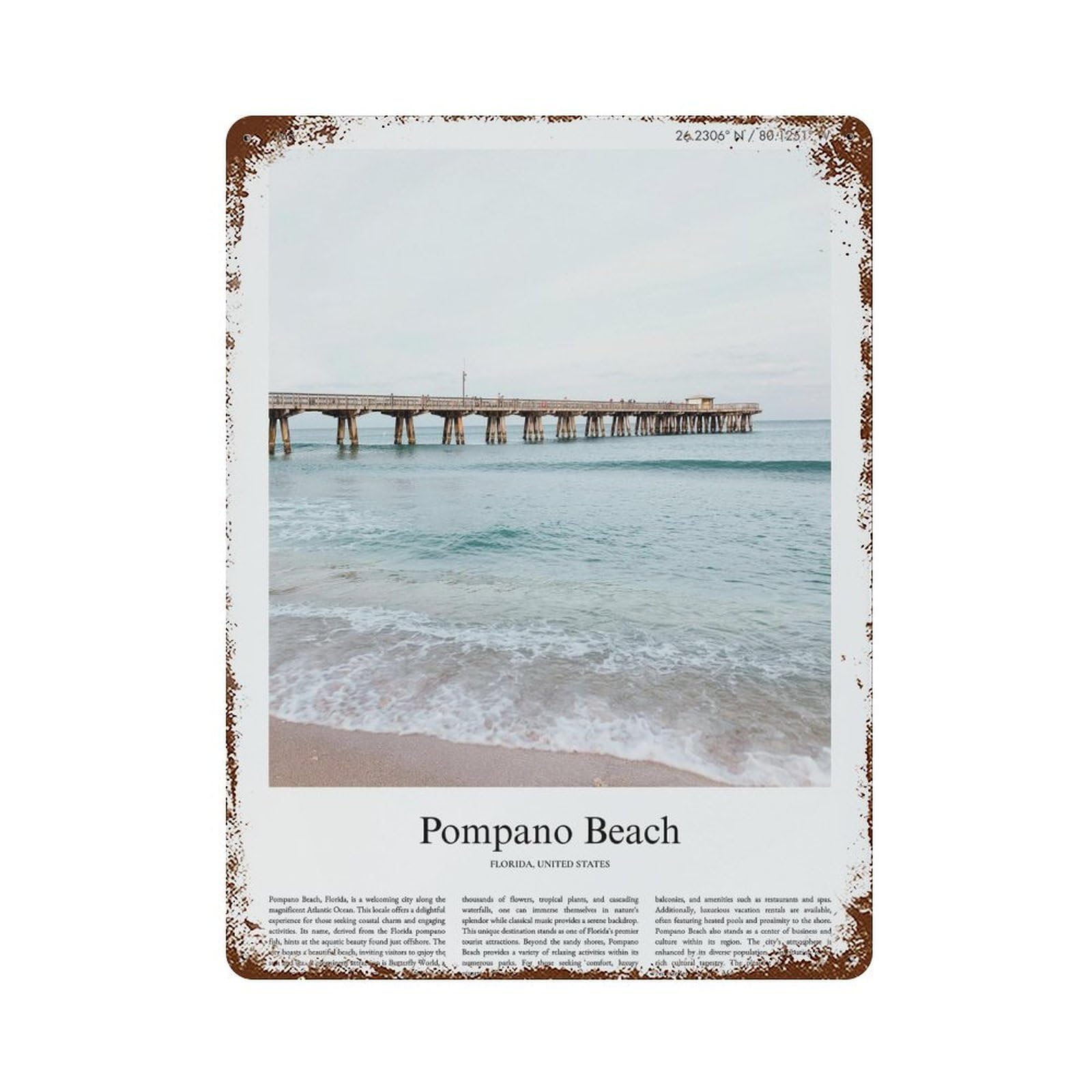 xiaoxiaoshen Pompano Beach Florida, United States, USA City Scenery Wall Decor Art Metal Tin Poster Modern Home Decor Art Home Bar Shop Decorations Vintage Sign 40x30cm