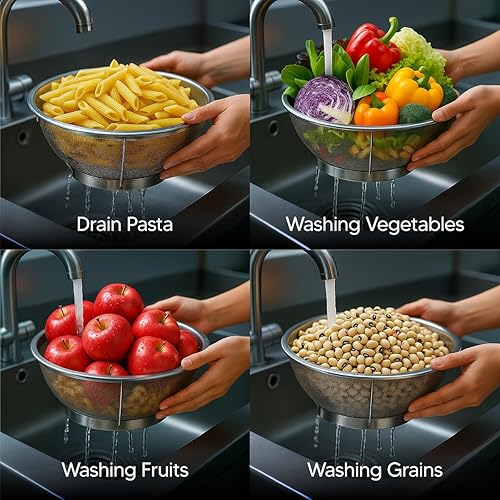 Miniatura 8 de HIC Harold Import Co. Colador perforado de cocina con asas, acero inoxidable 188, 8.5 pulgadas