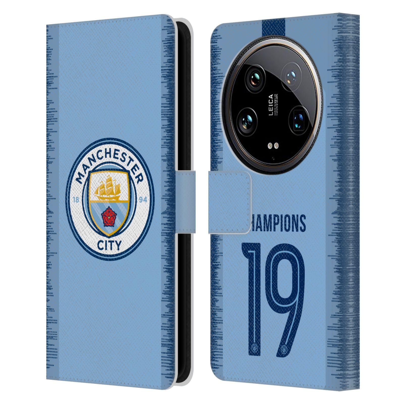 Head Case Designs Officially Licensed Manchester City Man City FC Home Kit 2019 Champions Leather Book Wallet Case Cover Compatible with Xiaomi 14 Ultra