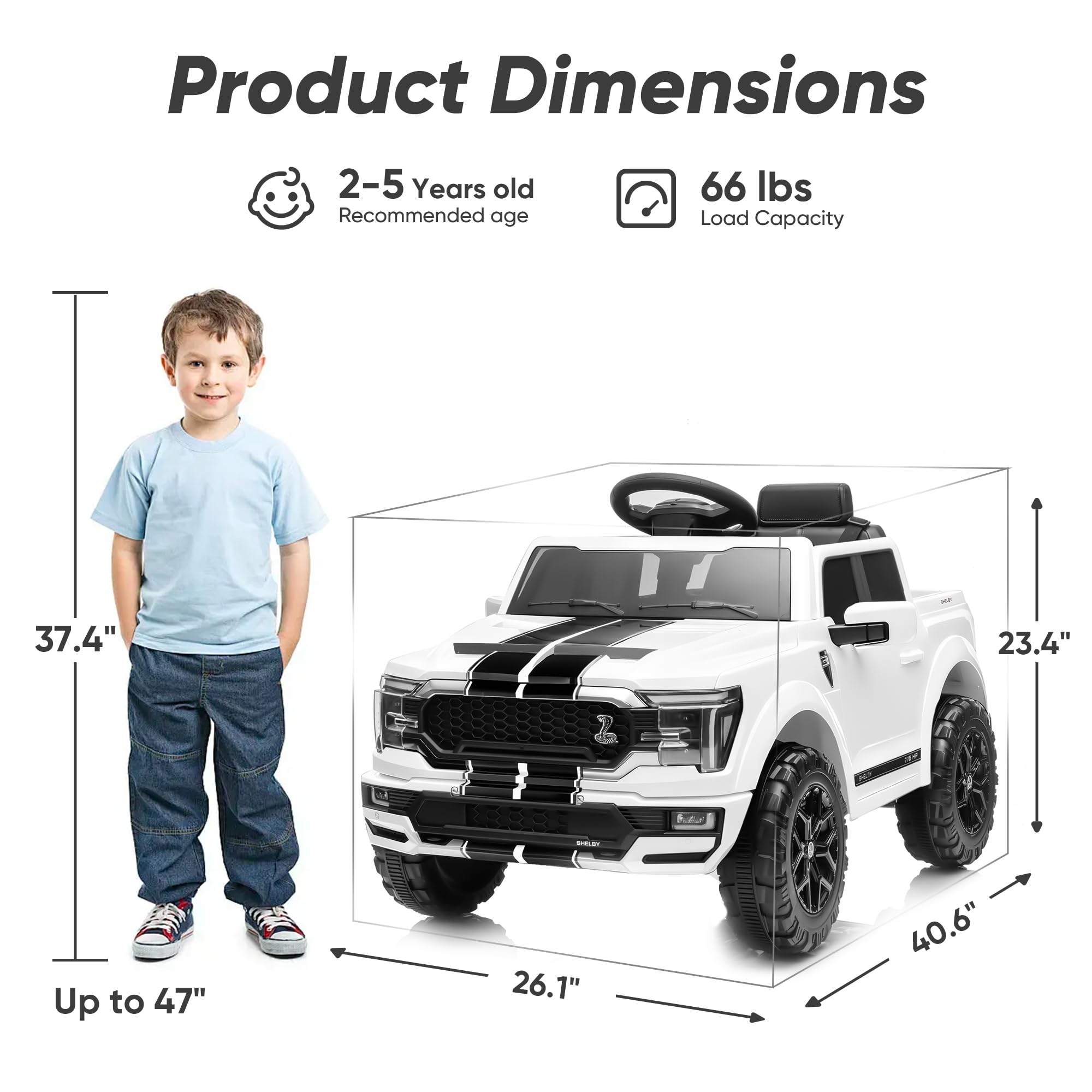 Licensed Ford Shelby F-150 Electric Car for Kids 3-6 Years, 12V Ride on Car, White - Image 8