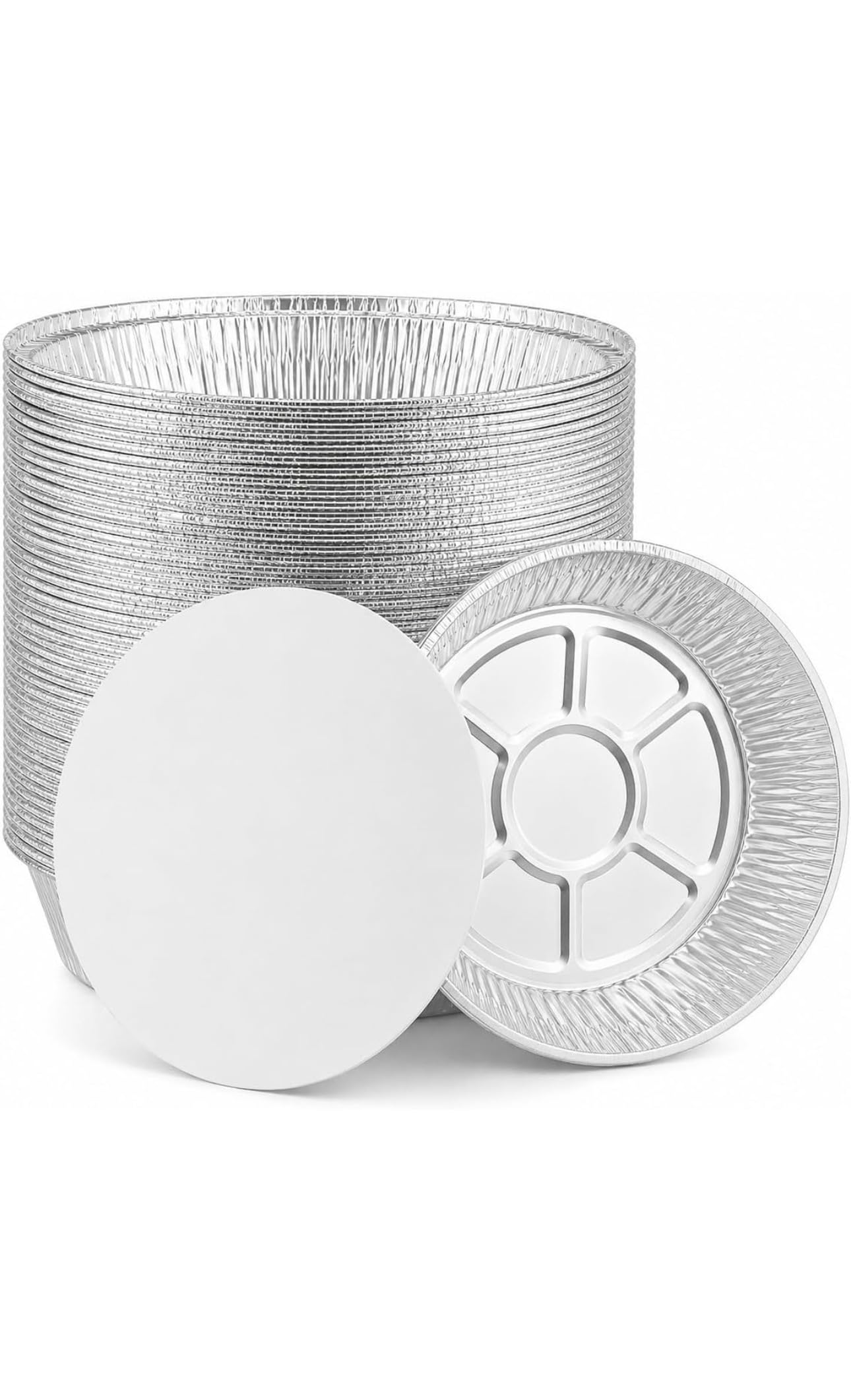 Round Foil Trays with Lids No12 - Pack of 50, 7 Inch / 18cm Aluminium Flan Cases - Disposable Foil Containers for Cheesecake, Baking & Parties