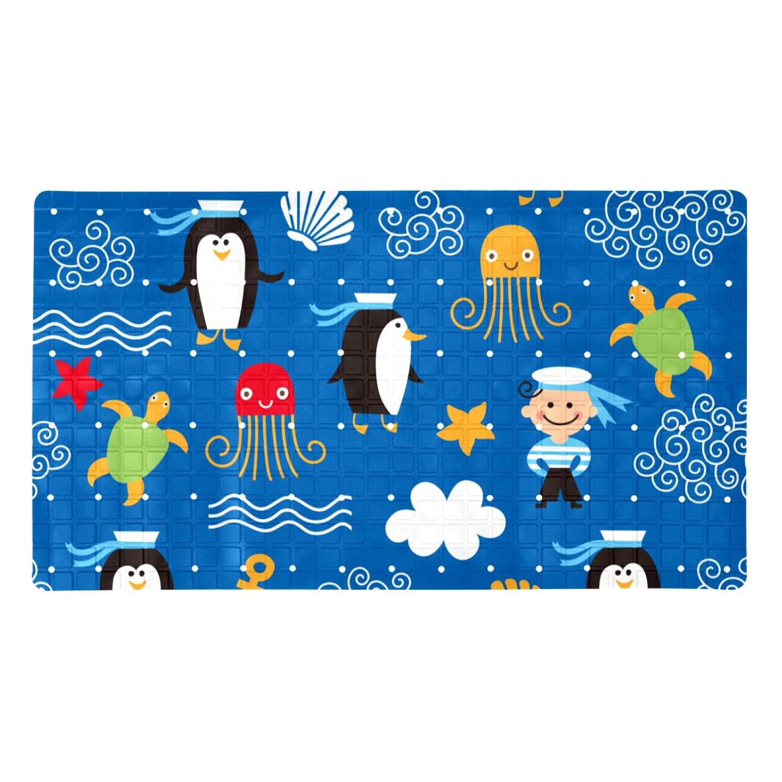 Tapis de bain antidérapant PVC bleu motif pingouin pour douche