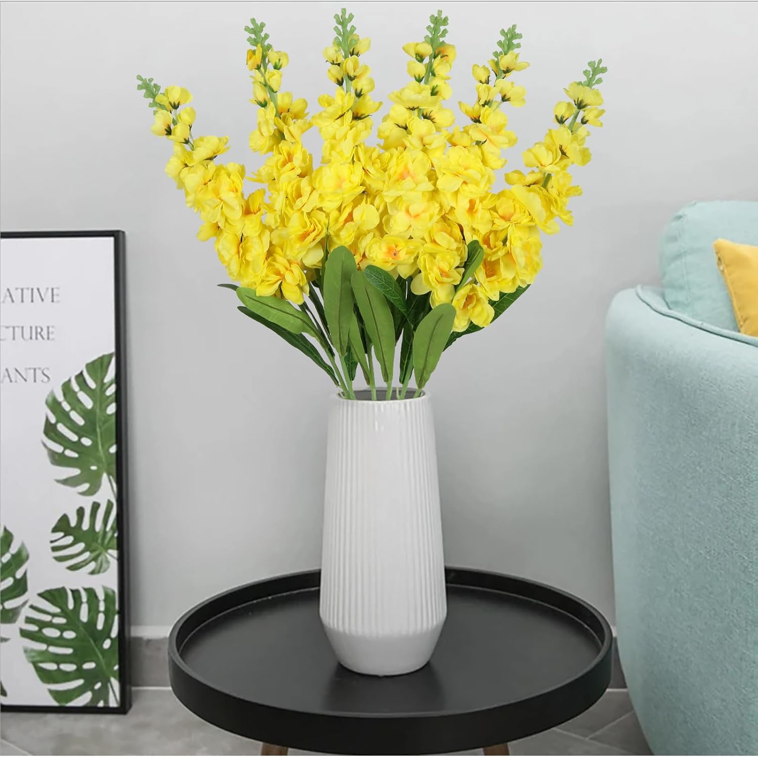 IPOPU 6pcs Yellow Delphinium Artificial Flowers 36.22in Silk Flowers Snapdragon Flowers Hyacinth Artificial Flowers Long Stem Flowers for Wedding Home Floral Centerpieces Decor(Yellow) - Image 7