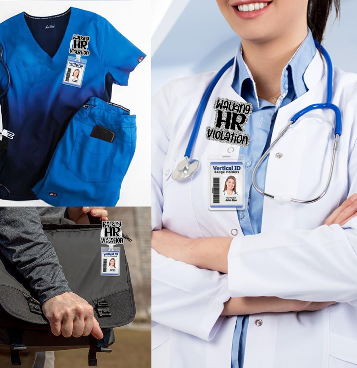 Walking HR Violation Retractable Black Glitter Badge Reel with Clip, Funny ID Badge Holder Decor for Nurse, Human Resource Medical Assistant, Office Night Shift Coworker, Thank You Gift for New Office - Image 6