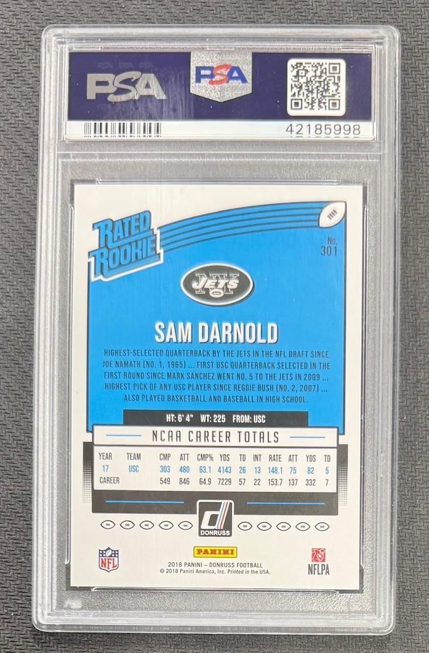 Sam Darnold 2018 Panini Donruss Football Rated Rookie Card #301 Graded PSA 10 Cert #42185998