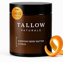 TALLOW Naturals Everyday Body Butter Citrus - 100% Organic Beef Tallow Cream with Citrus Extracts, Organic Beef Tallow Skincare, Body Butter from Germany on Lake Constance of Grass-Fed Cattle (180 ml)