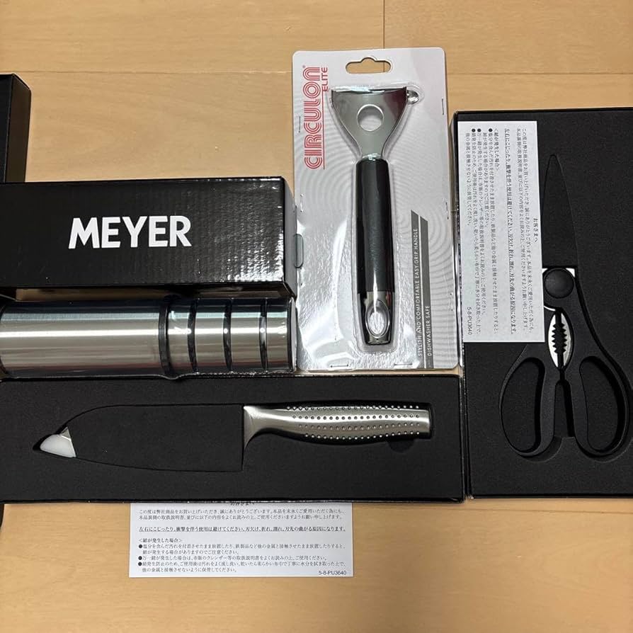 新品 MEYERマイヤー４点セット 包丁 キッチンバサミ ピーラー シャープナー MEYER マイヤー 4点セット 包丁 キッチンバサミ ピーラー