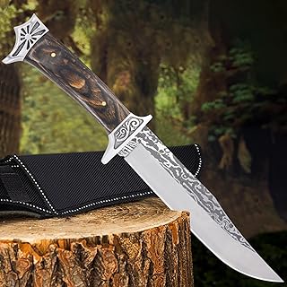 12.2-Inch Bowie Knife For Man, Fixed Blade Hunting Knives With Sheath, Wood Handle Bushcraft Knife For Survival, Camping,Hiking - Sufeasdf