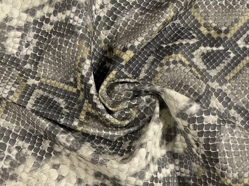 Faux Leather Snake Skin PU Fabric Material Grey 1/2MTR