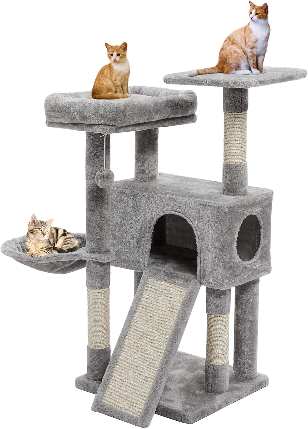SUPERJARE Cat Tree Condo with Scratching Board & Posts, 40 Inches Activity Kitten Tower Center with Plush Cozy Perch and Dangling Balls, Multi-Level Cat Play Furniture - Grey : Pet Supplies
