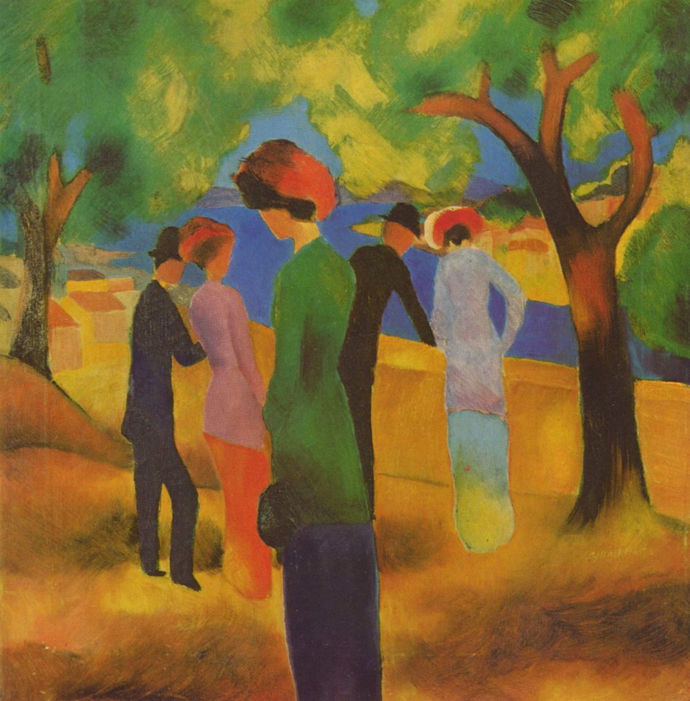 Cuadro de August Macke Crowd in Forest con elegante acabado mate y marco negro