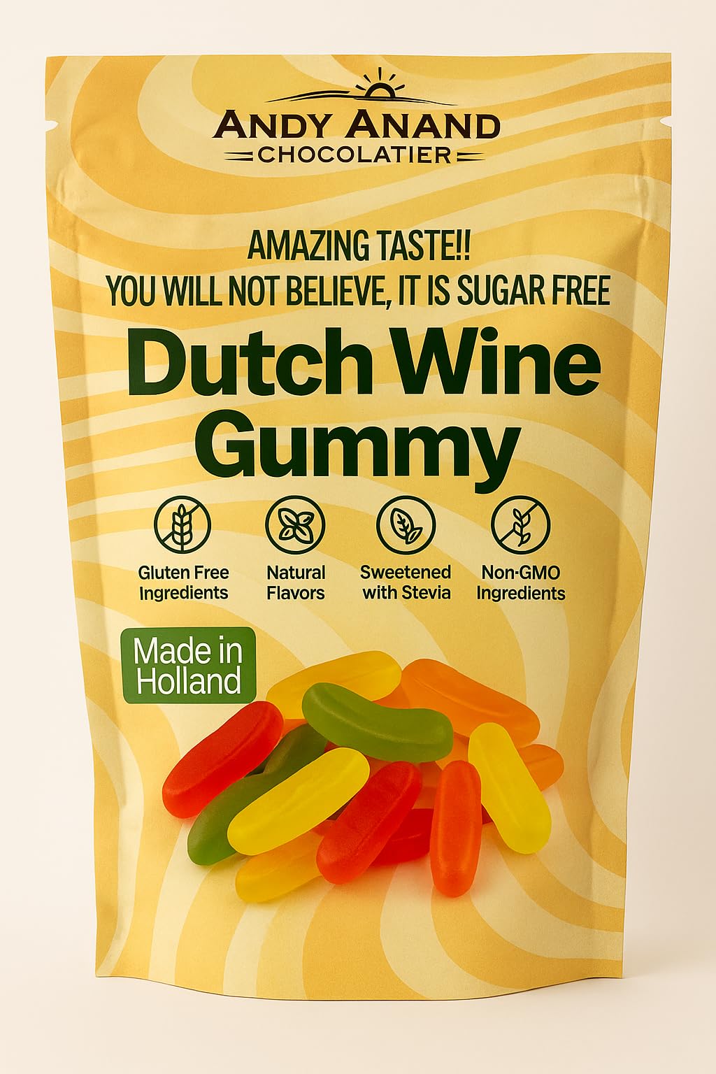 Andy Anand Sugar Free Dutch Wine Gummy Treats: Gluten-Free, Authentic Holland Flavors, Fruity & Chewy (7 oz)