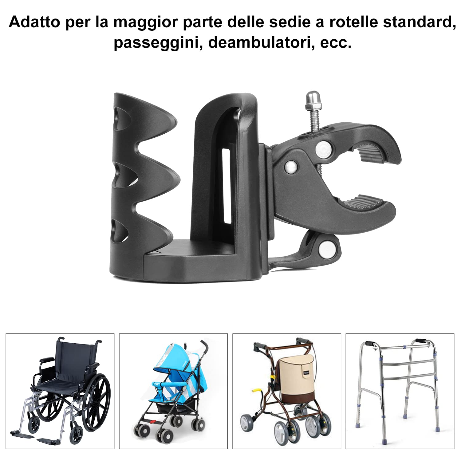 supregear Portabicchieri per Passeggino, Universale Rotazione a 360 Gradi portabicchiere passeggino, Elevata stabilità Porta Borraccia per Bici, Passeggini, Sedie a Rotelle, Moto, Nero