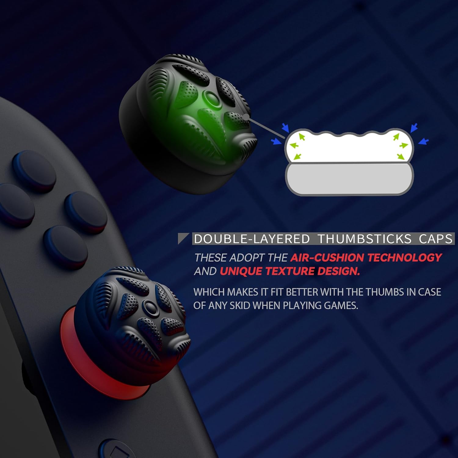 PlayVital for Switch 2 Thumbs Cushion Caps Thumb Grips (4-Pack) | Silicone Joystick Grip Cover for Nintendo Switch 2 Joycon, Anti-Slip Raindrop Texture Design - Black - Image 4