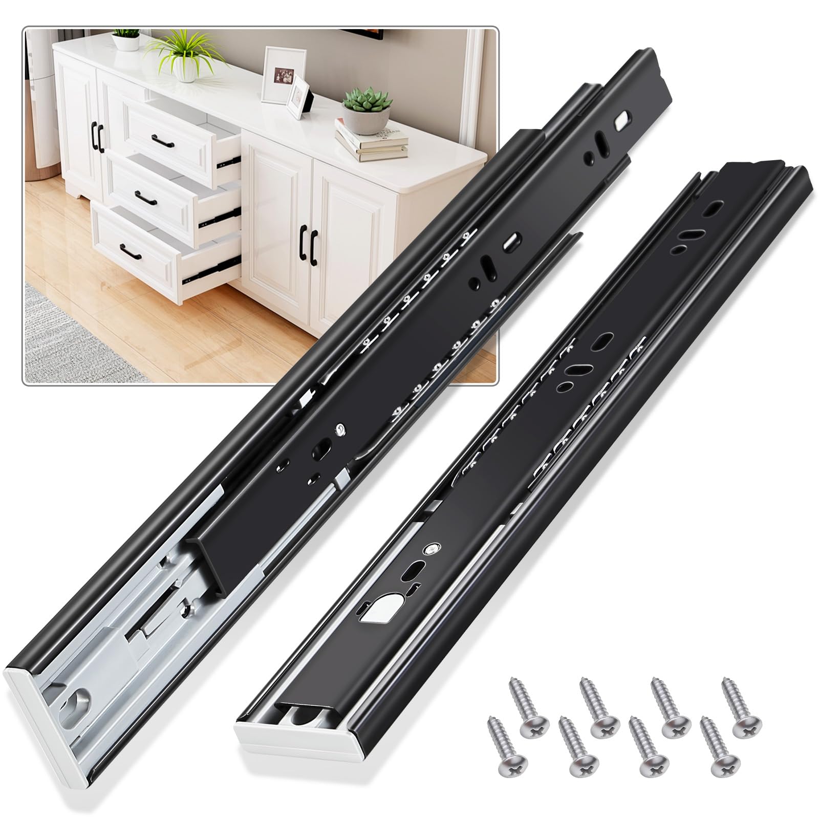 VAGUDE Push to Open Drawer Runner Slides 1 Pair Full Extension 300 350 400 450 500 550 600 mm Side Mount Pull Out Kitchen Cabinet Rails Bracket Replacement Ball Bearing Tracks kit Guide 100LB Capacity โ image 1