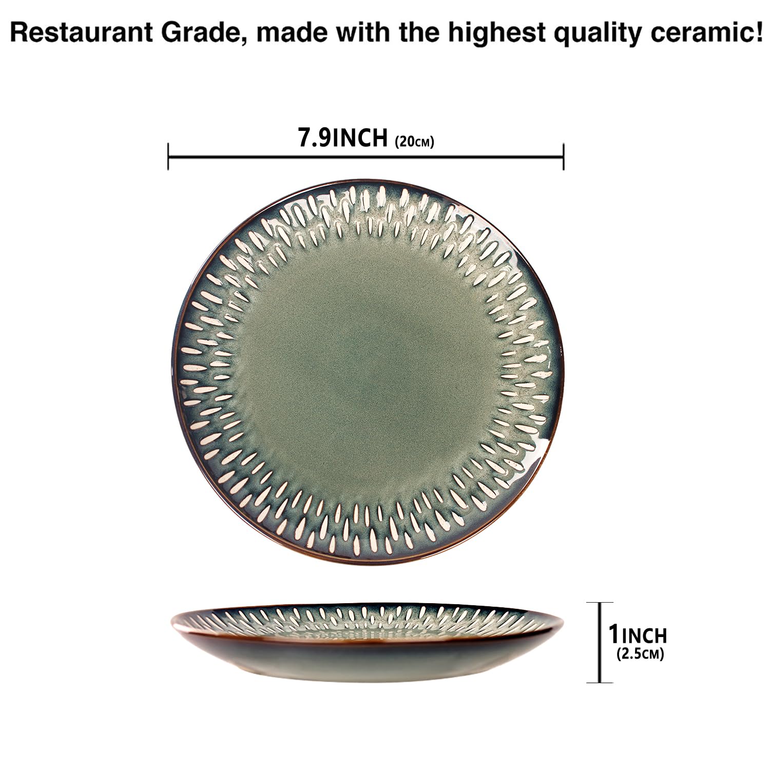 jinsongdafa 7.9-Inch Porcelain Plates Set, for Appetizer, Dinner Plates, Salad, Dessert, Snacks, Serving Plate Set of 6, Microwave and Dishwasher Safe, apply Home, Restaurant