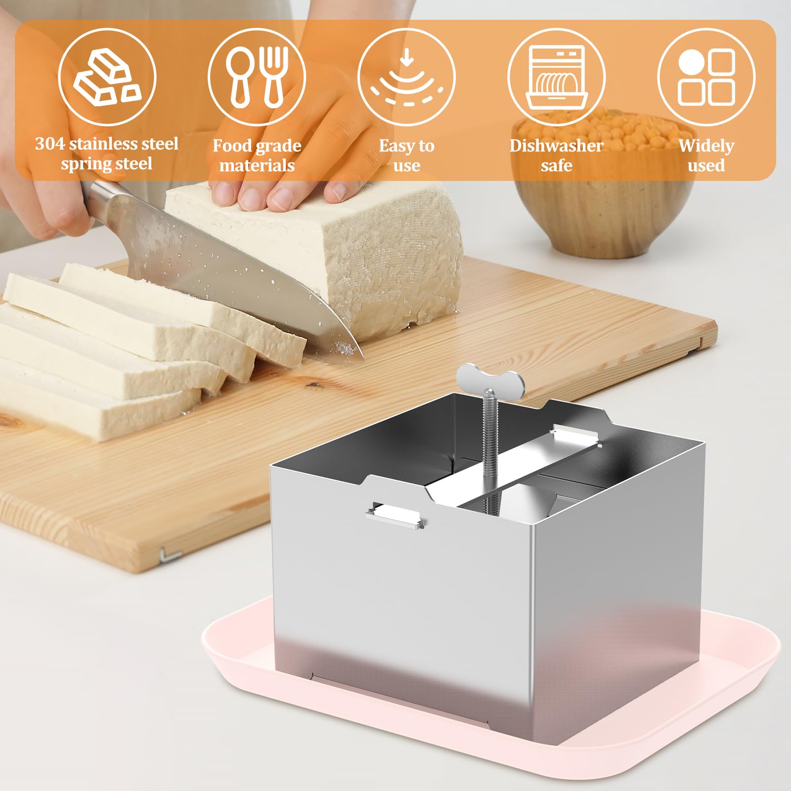 Stainless Steel Tofu Maker Food Grade Homemade Tofu Maker Press Mold Kit Tofu Making Machine Detachable Dishwasher Safe Tofu Press Kit with Drip Tray and Towel for Home Tofu Vegan Cooking (Small)