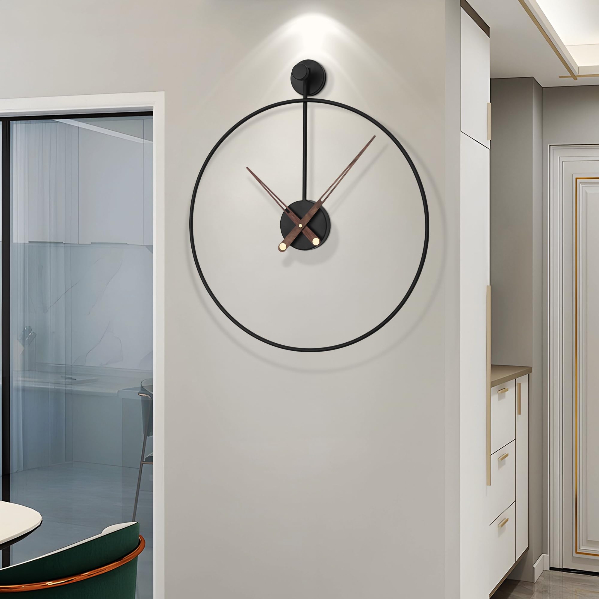 HAITANG Grande orologio moderno da soggiorno, nero, XXL, rotondo, in metallo, per cucina, ufficio, camera da letto, vintage, funzionamento a batteria, non ticchetta, movimento silenzioso, decorazione