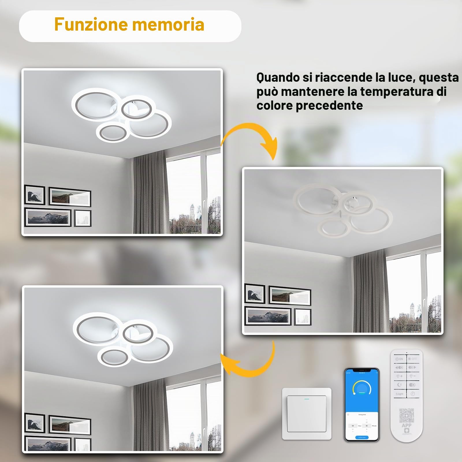 DELIPOP Plafoniera LED Soffitto Dimmerabile 3000K-6000K 32W 3600LM | Lampadario Soggiorno, Lampada da Soffitto Con Telecomando per Camera da Letto, Cucina, Sala da Pranzo, Bianco