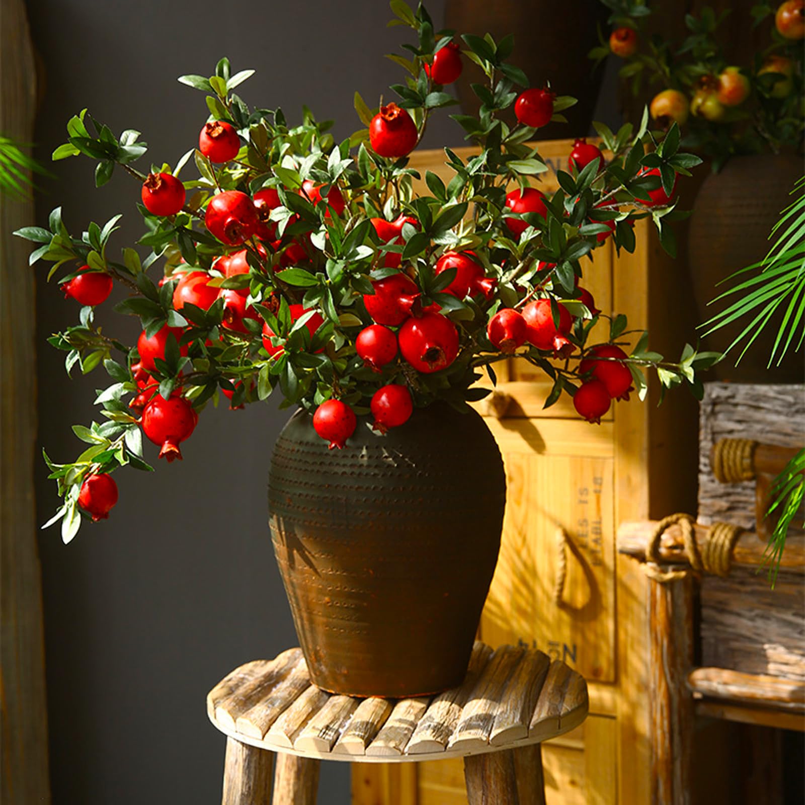 ACJRYO Künstliche Granatapfelzweige, 95 cm, künstliche Granatapfel-Früchte für Vasenfüller, Herbstdekoration, Hochzeitsdekoration, 3 Stück (rot)