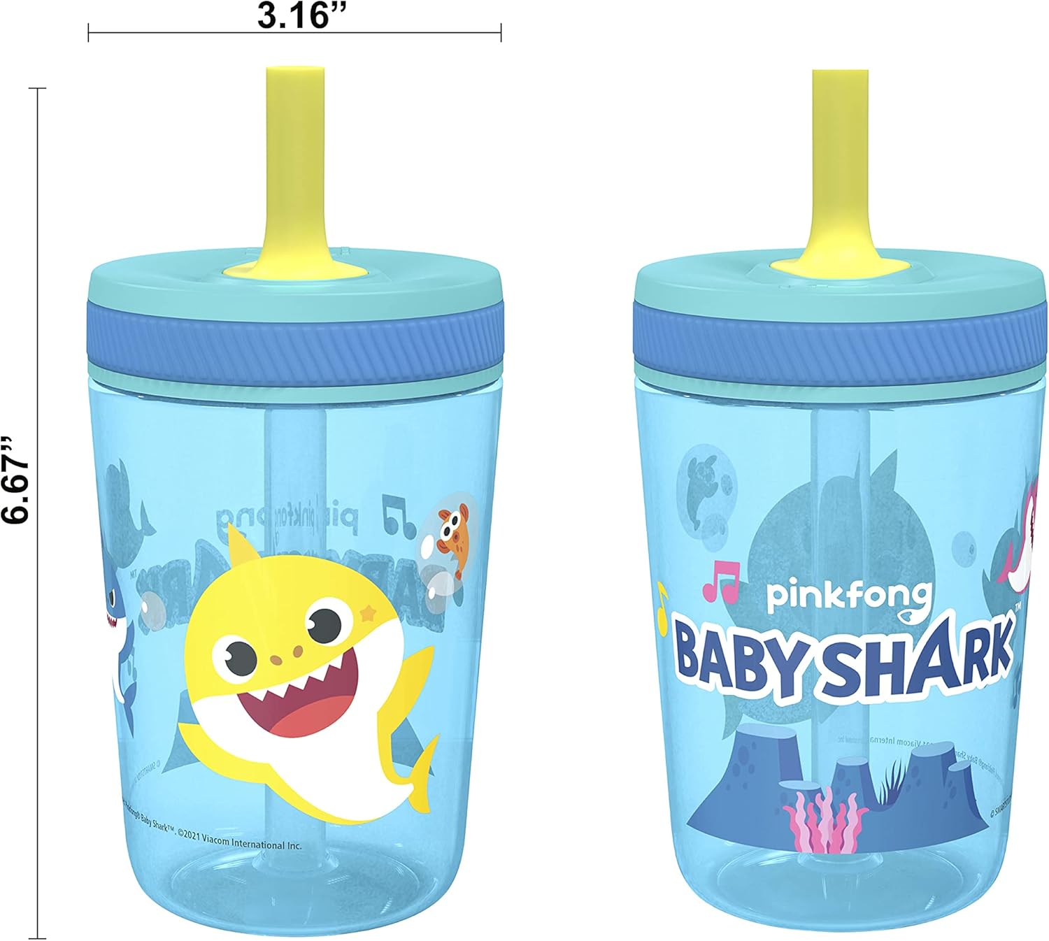 Zak Designs 15oz Baby Shark Kelso Tumbler Set, BPA-Free Leak-Proof Screw-On Lid with Straw Made of Durable Plastic and Silicone, Perfect Bundle for Kids (2pcs Set) : Baby