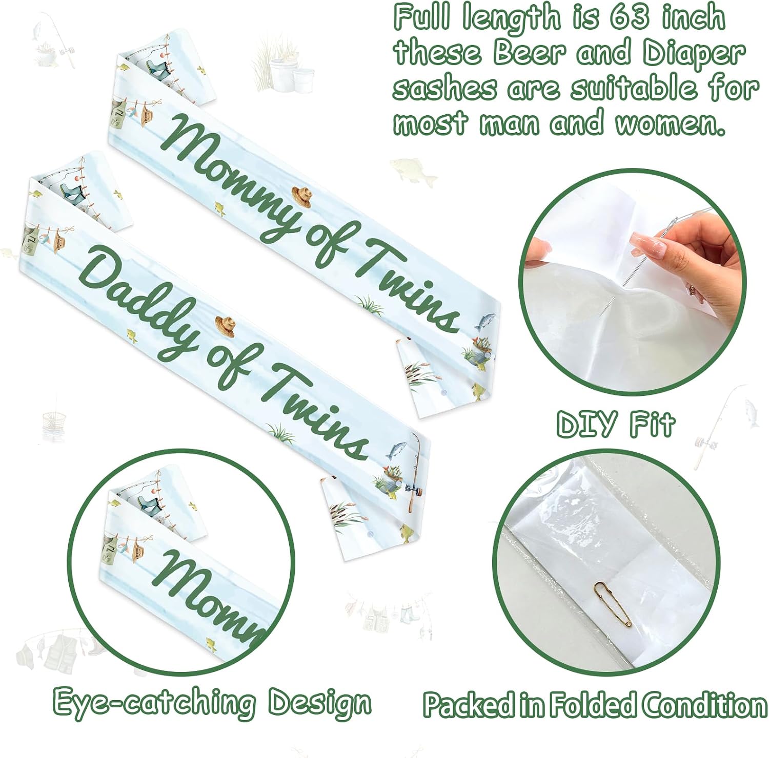Fishing Twins Baby Shower Decorations Sash a Little Fisherman Is on the Way Mommy of Twins Dad of Twins Sash Gifts for Boys Gone Fishing Baby Shower Gender Reveal Party Supplies