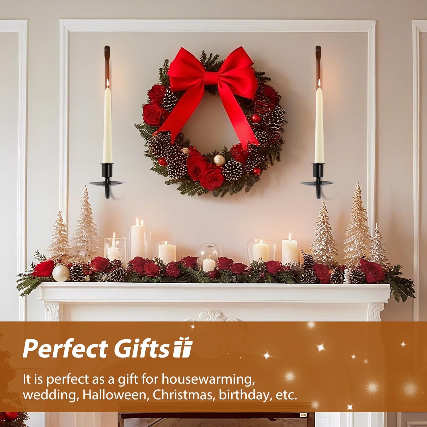 Candle Sconces Set of 2, Taper & Pillar Wall Candle Holder, 13.2 Inch Black Wall Sconces Set of Two, Decor for Entryway, Stair Corner, Living Room, Gifts for Men Women Mom or Dad