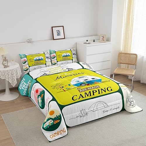 Miniatura 2 de Juego de edredón Happy Camping para niños, Queen, decoración de coche de cámper para viajes, cama de caravana, litera, decoración de autos, edredón