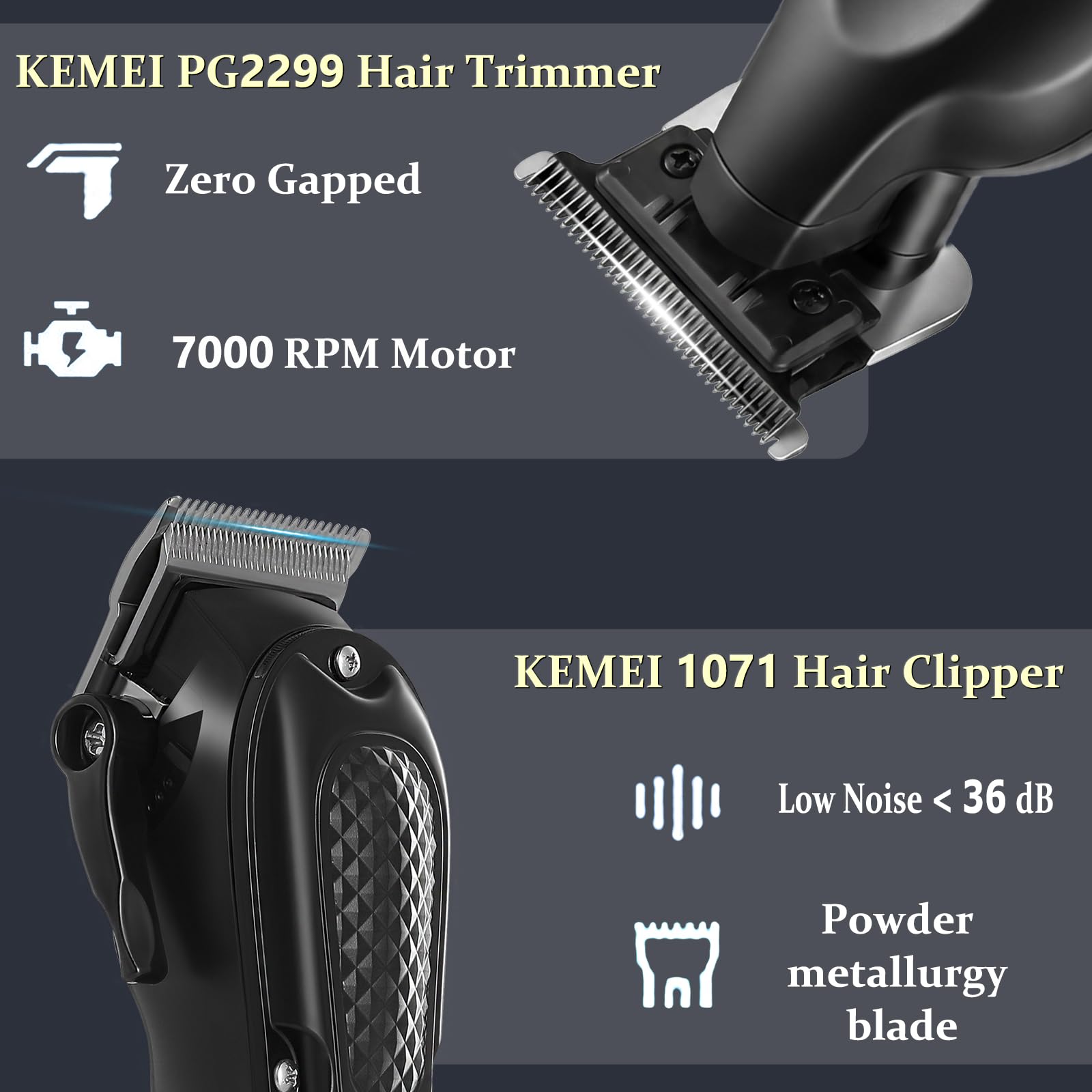KEMEI Professionelle Haarschneider, Trimmer & Folienrasierer Set für Herren | Kabelloses Haarschneidemaschine T-Klinge Haartrimmer Set für Haarschnitte zu Hause und Die Tägliche Herrenpflege