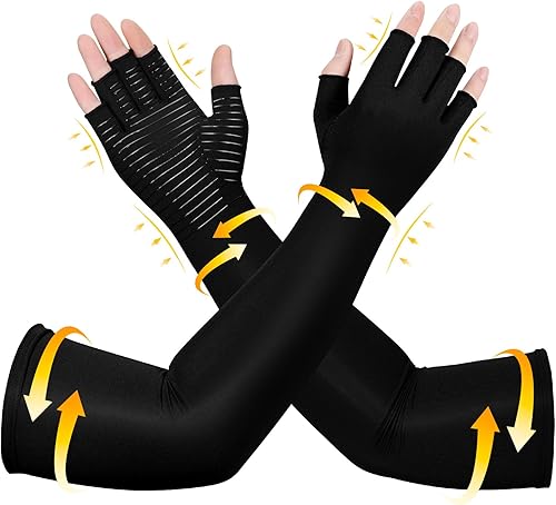 Guantes largos de compresión de cobre para artritis para mujeres y hombres, guantes médicos de compresión para brazos y manos, guantes de presión