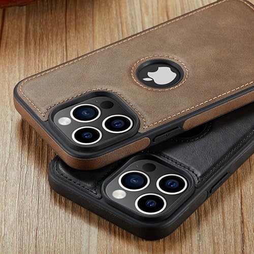 Miniatura 10 de Casus Funda diseñada para iPhone 14 Pro Max de piel vegana, delgada, con logotipo, clásica, de lujo, elegante, funda protectora (2022) de 6.7