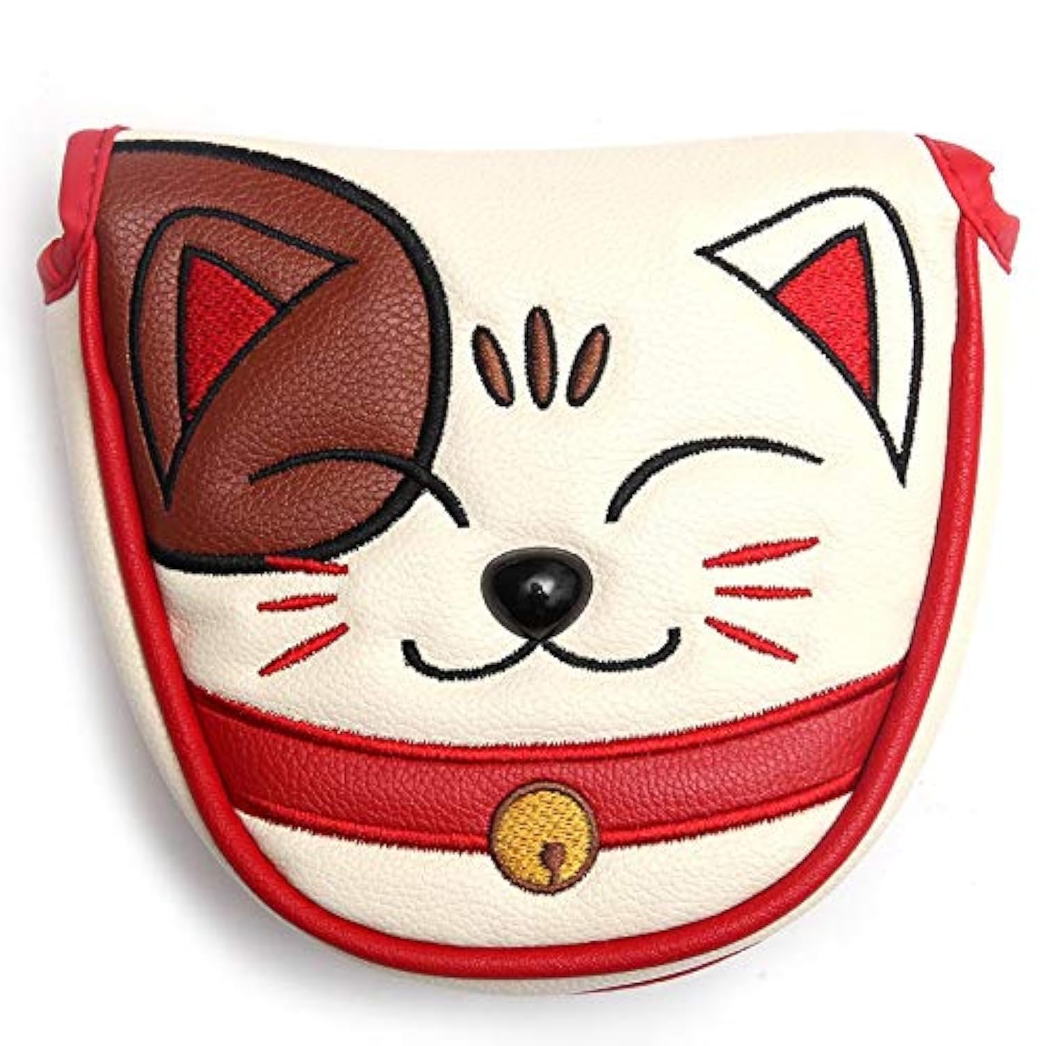 Outdoor Leisure Mallet Putter Headcover with Magnetic Closure, PU Leather, Cat Design, Golf Club Head Cover