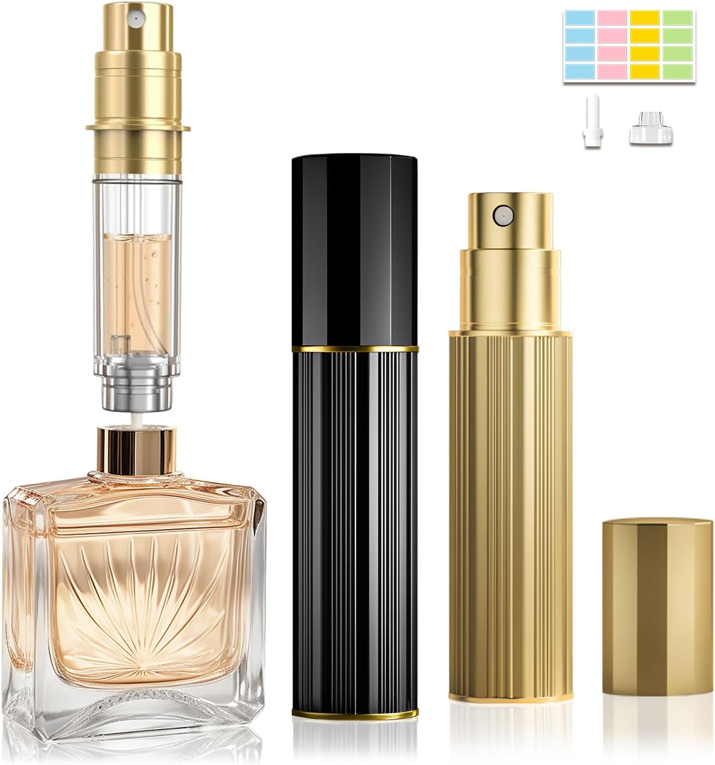 Perfume Atomiser, Perfume Travel Bottle, 10ML Atomiser Spray Bottle, Refillable & Travel Size Perfume Spray Bottle Easy to Refill Cologne Dispenser for Women Men(Gold＆Black)